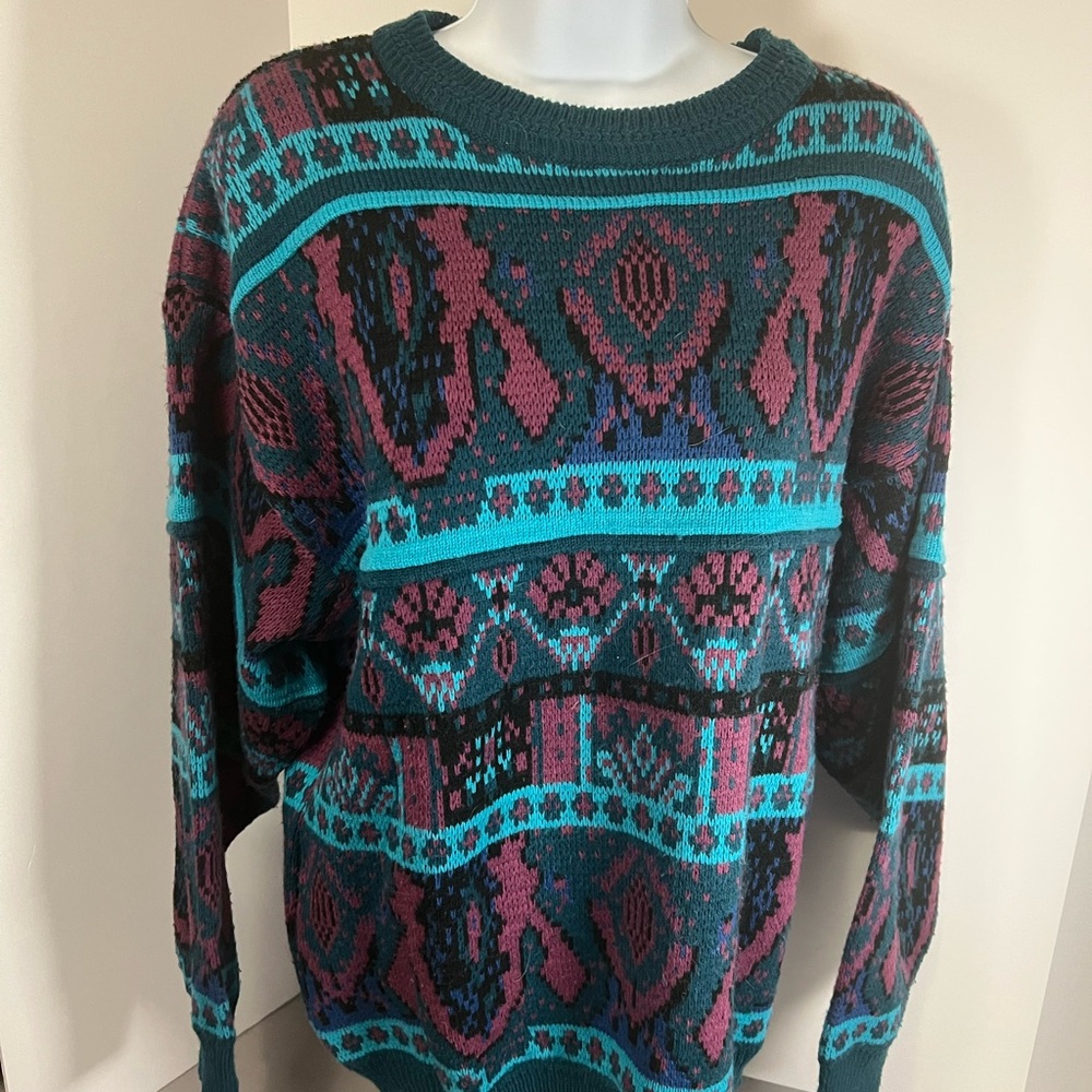 VTG 90s Y2K Saturdays Abstract Acrylic Cardigan Sweater Medium Grunge Grannycore